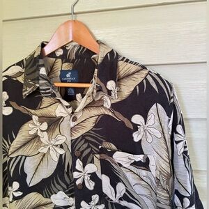 Caribbean Joe Men’s Silk shirt tropical floral Palm Leaves Hawaiian Sz M EUC